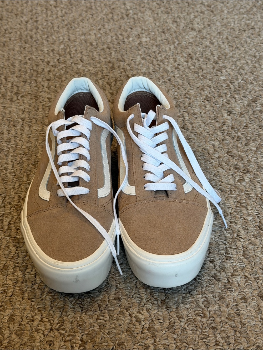 NWOT Vans Platform Sneakers in Tan with White Stripe - Picture 2 of 4